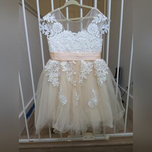 Light Peach and Ivory Flower girl dress size 4 size 5 wedding party